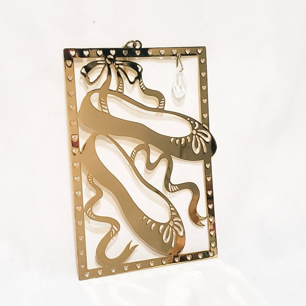Ballerina Ballet Dance Shoes Cutout Flat Christmas Ornament Gold tone 4" Metal